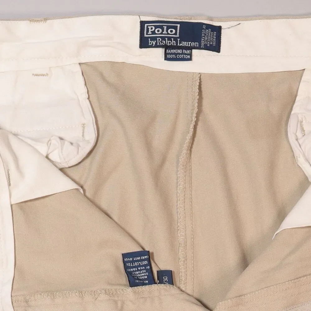 VTG Polo Ralph Lauren Hammond Pants Beige Straight Pleated Trousers Mens 36x30